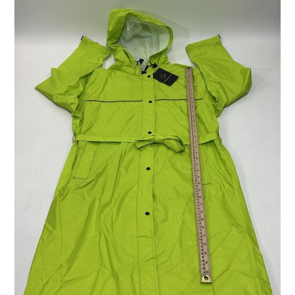 Axesquin Women's Hooded Raincoat Fluor Green Belted Waist, Size Large - Picture 4 of 7